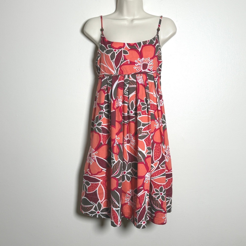 New York & Co Womens Empire Waist Mini Dress 16 Coral Brown Floral Cotton Y2K